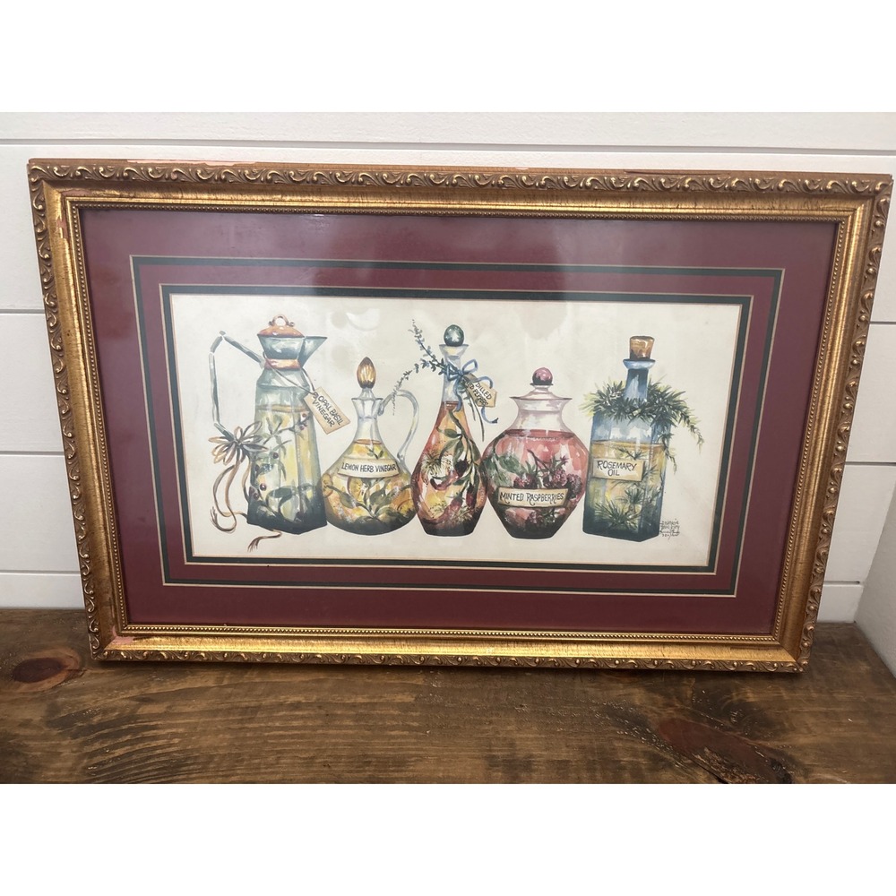 Vintage y2k Frankie Buckley Framed Botanical Kitchen Art Signed and numbered